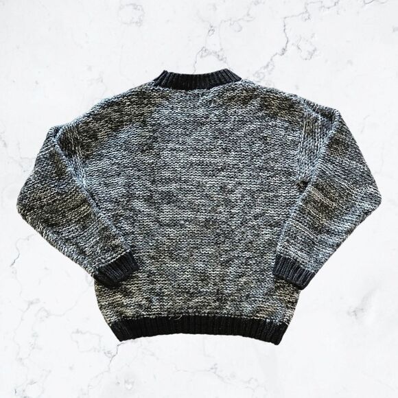 Vintage Street Scene 80s Black, White and Grey Leather Accent Fuzzy Sweater - Picture 5 of 6